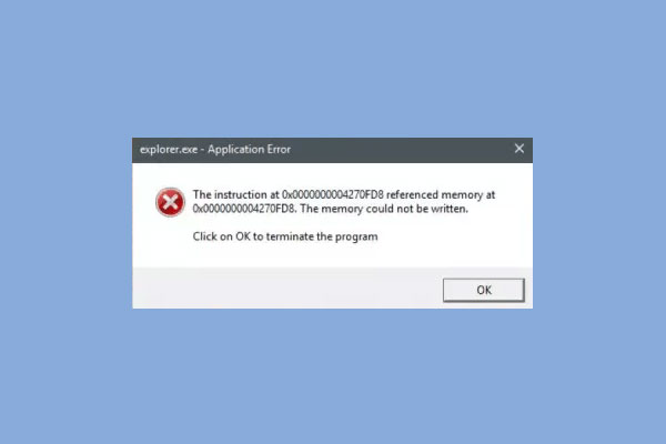 application explorer.exe encountered a serious error