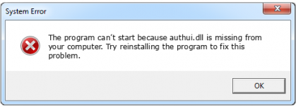 authui.dll error your windows program 7