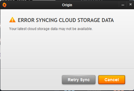 battlefield a number of origin error syncing cloud a storage area data