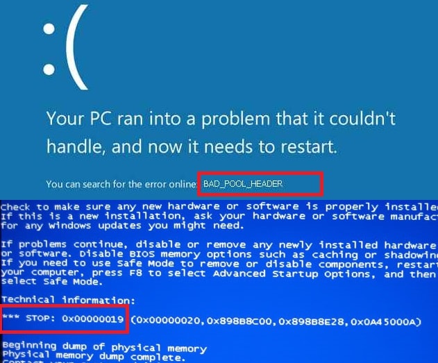 blue screen bad collect header 19