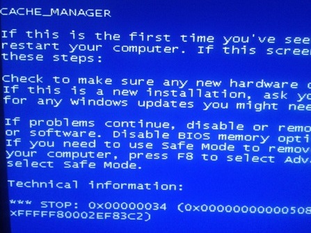 cache manager error windows 7