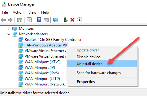 не удается удалить диспетчер устройств сетевого адаптера Windows 7