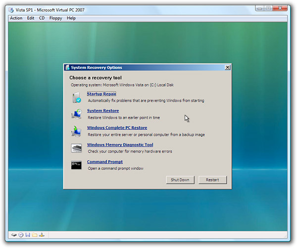 create recovery disk windows vista sp1