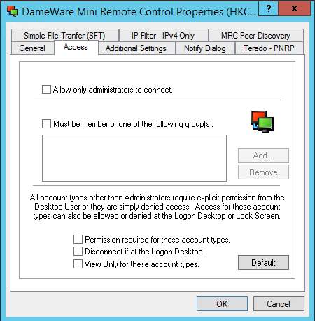 dameware connect with denied