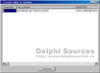 delphi create table at runtime