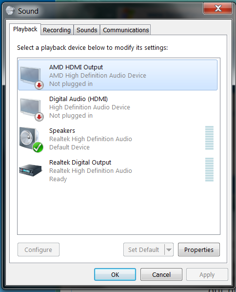 digital output device hdmi not plugged in
