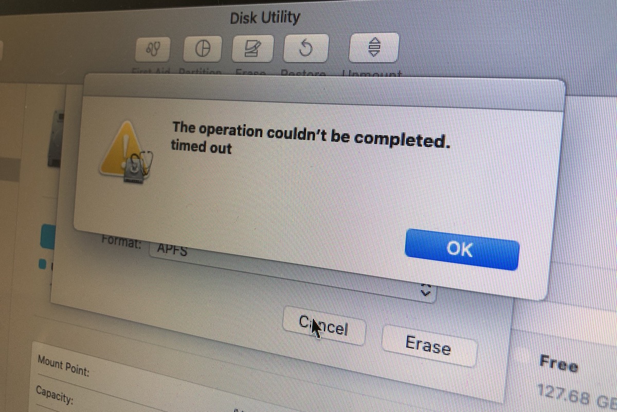 disk Wipe off error operation time out