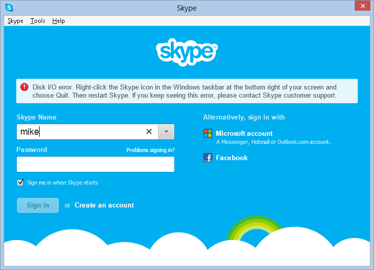 błąd we/wy dysku Skype monitory 7