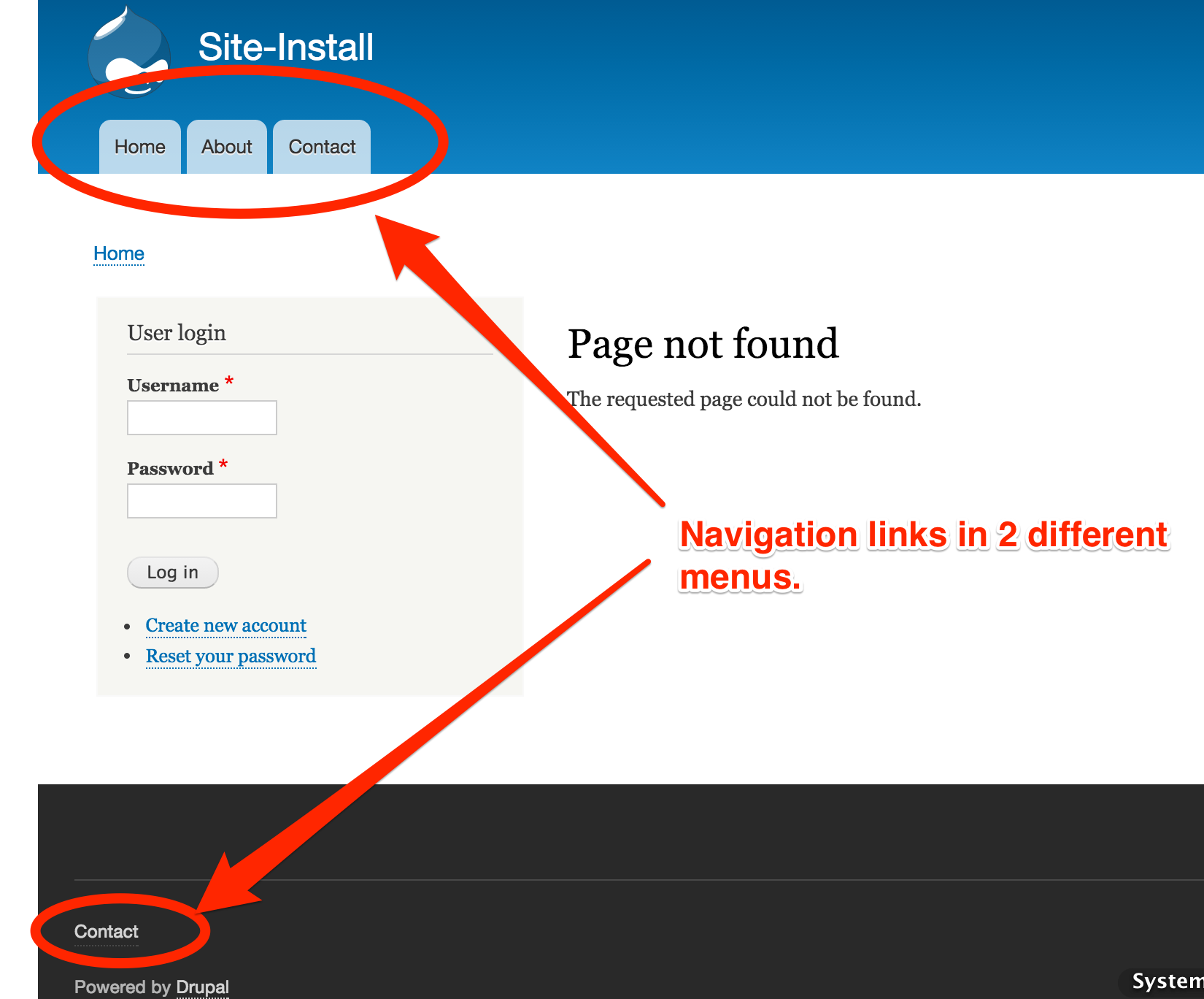 drupal error web-site navigation