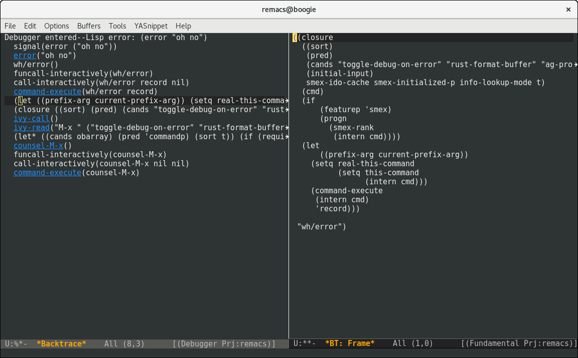 emacs lisp debug output