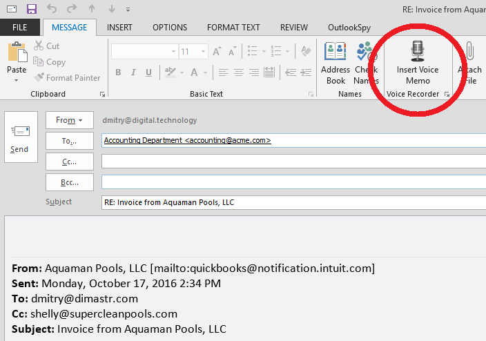 embed audio file in outlook email
