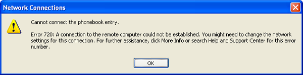 errore 720 presente in Windows XP
