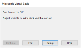 error standard 91 in vb