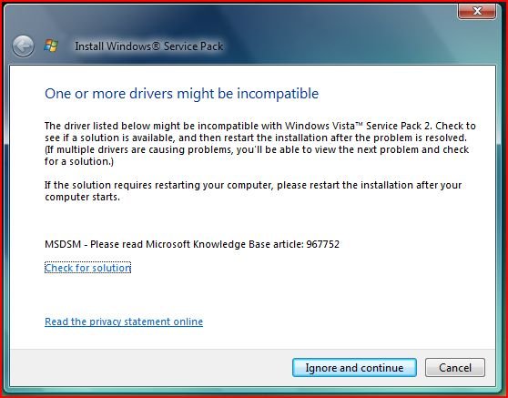 Błędy podczas instalowania partii usługi Vista 2