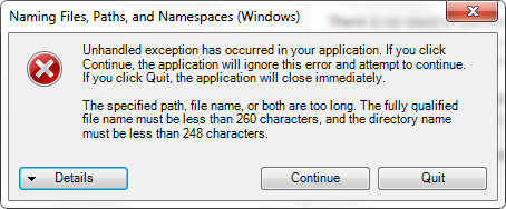 longitud del nombre del archivo usando Windows
