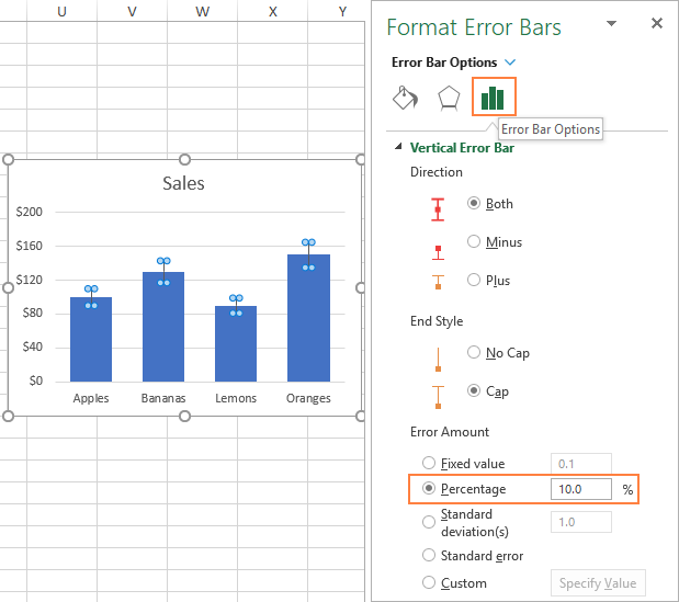 jak słupki błędów działają w programie Excel