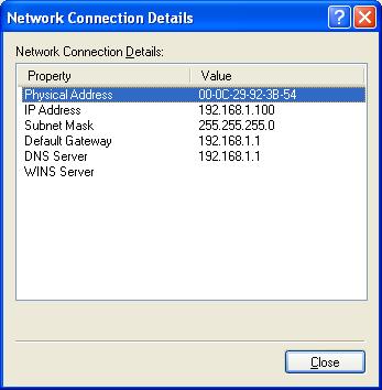 cómo verificar la dirección mac como parte de Windows XP