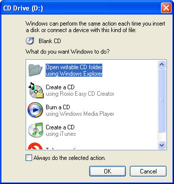 как наконец скопировать изображения на компакт-диск, когда Windows XP