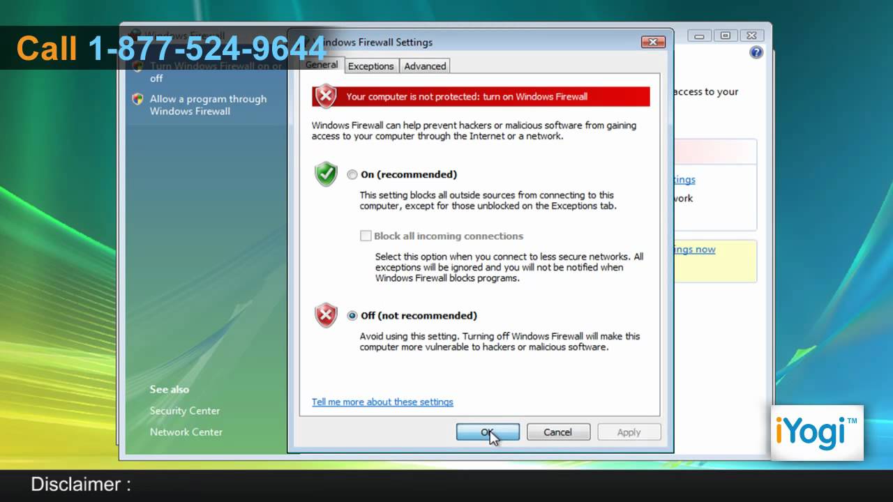 how to dissable windows firewall in vista