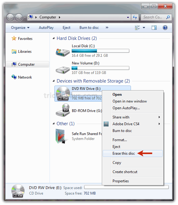 how to erase a cd rw in windows 7