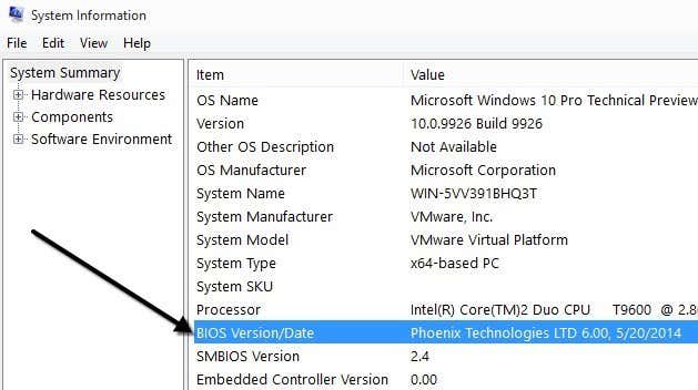 how to find bios id and version in windows 7