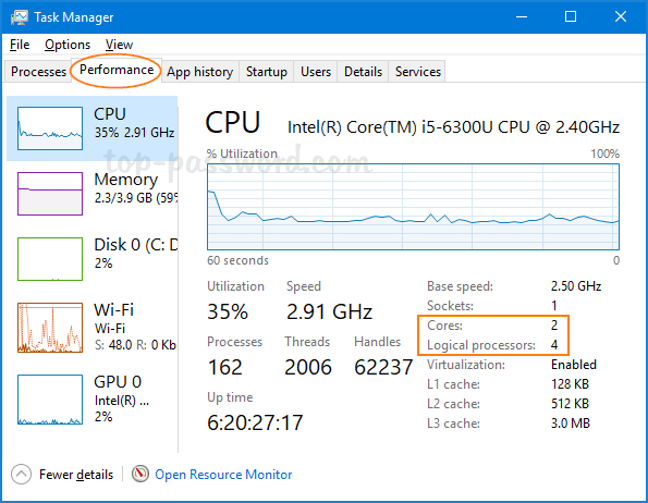 how to find number of cores per processor in windows