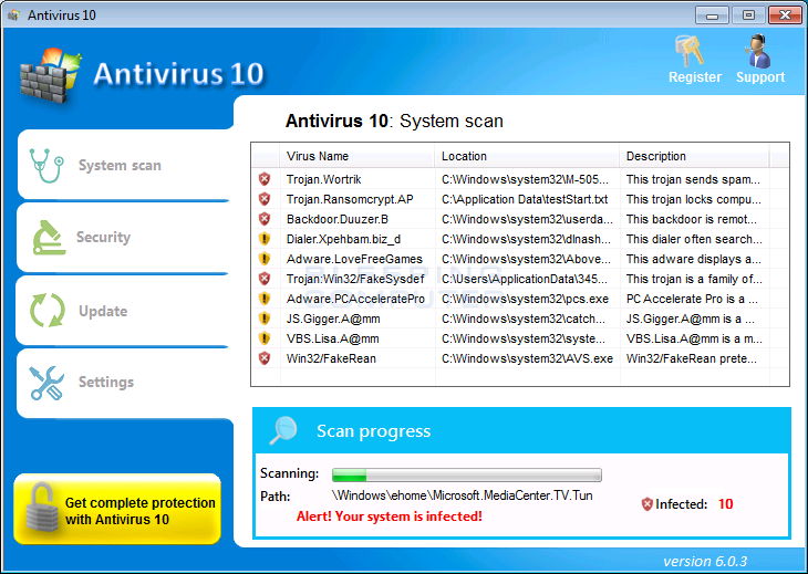 how to get rid linked with antivirus software alert