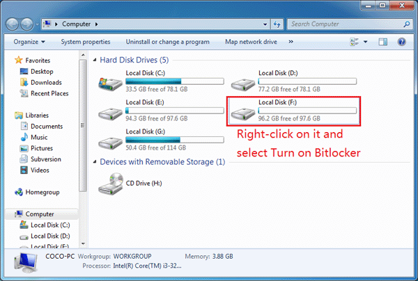 how to password a hard drive in windows 7