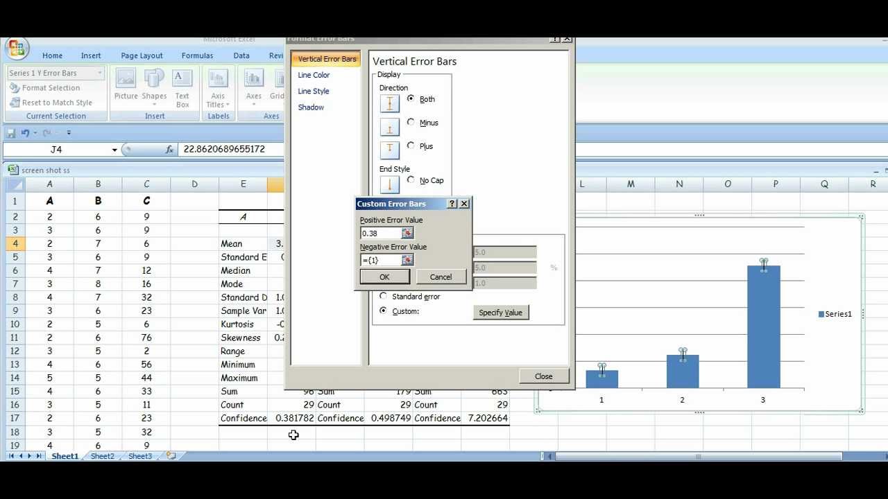 как разместить сообщения об ошибках на графиках в Excel 2007