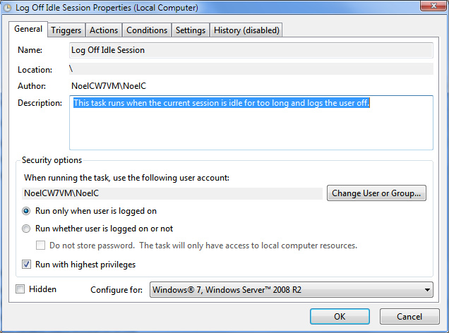 how to set automatic logoff in windows 7