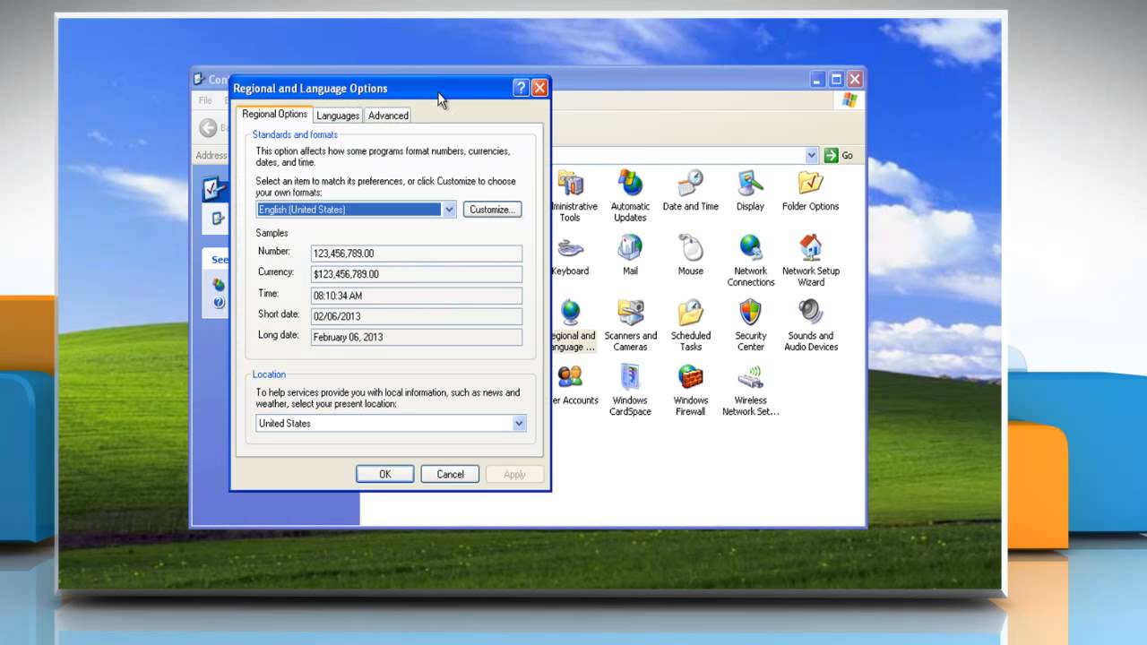 how to set system date format in windows xp