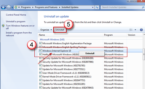 how to uninstall ie 10 in windows 7