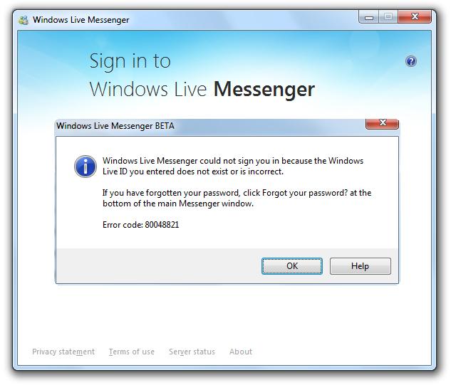 messenger error marketers 80048821