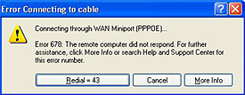 modem error 678 windows 7
