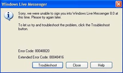 msn - log on error connection timeout