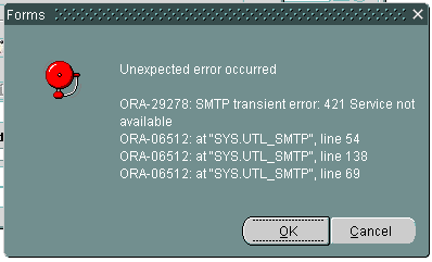 ora-29278 smtp error a corto plazo 421 service not around utl_smtp
