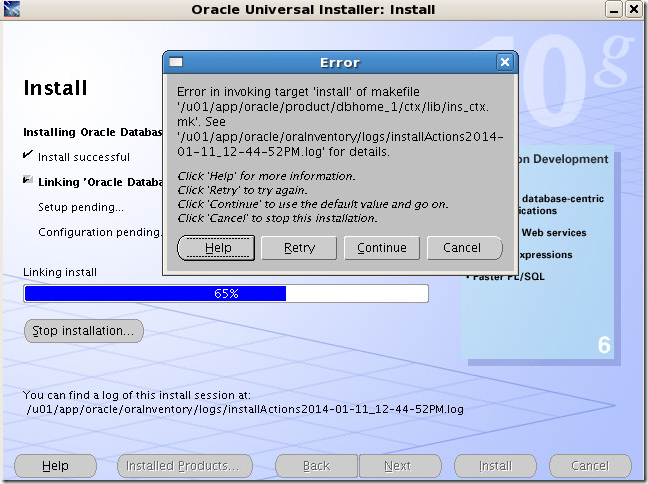 Oracle aplica error ins_ctx.mk
