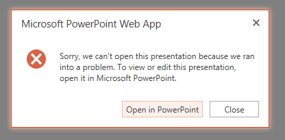 Żądanie sieciowe programu PowerPoint napotkało nieoczekiwany błąd