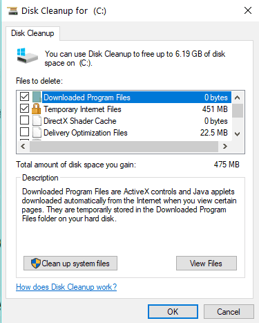 problems at disk cleanup utility