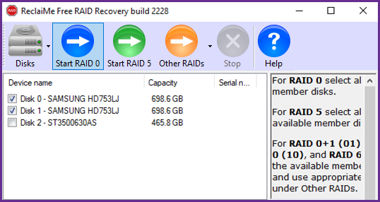 raid 0 recuperation disk