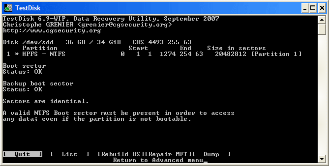 recover ntfs boot section windows 7