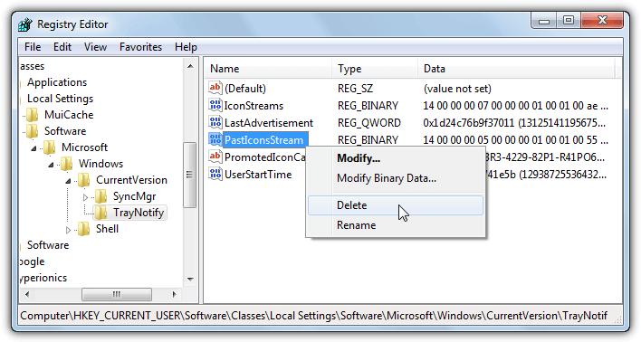 Systemleistensymbole aus der Windows-5-Registrierung entfernen