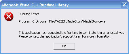 runtime error överdriven programavslutning windows 7 maplestory