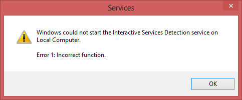 service error 1 incorrect function