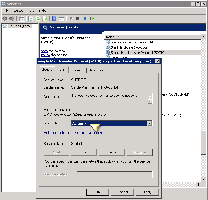 usługa smtp zlokalizowana na serwerze Windows 2008 r2