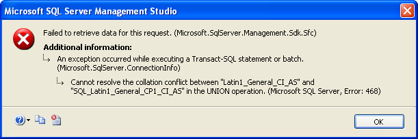 sql server 2008 error 468