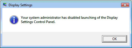 system administrator has disabled the display control panel