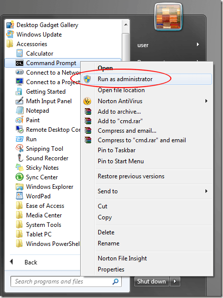 administrateur système dans Windows 7