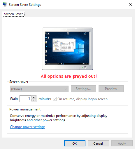 nie można zmienić dzwonków wygaszacza ekranu w systemie Windows 7