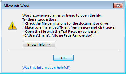 unable so that you can open word documents in advantage 2007